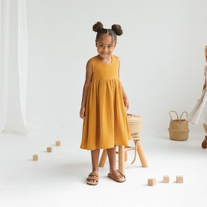 Girls Muslin Dress,Natural Cotton Dress,Double Gauze Dress For Girl,Sleeveless Muslin Summer Dress,Gots Certified Cotton Dress