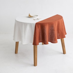 Color Block Rusty Round Linen Tablecloth, Off White Soft Round Linen Tablecloth, Round Linen Table Cloth, Natural Linens Sustainable Gift