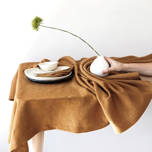 Amber Linen Tablecloth, Soft Linen Tablecloth, Linen Handmade Table Cloth, Natural Green Linen Table setting, Natural Linen table cover