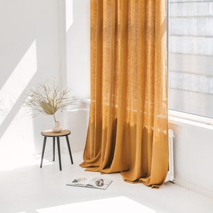 110&quot;/ 280cm Width Amber Linen Curtain with grommets, Linen window drape with eyelets, Extra Long Linen Curtain, Custom Size Linen Curtain