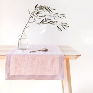 Runner da tavola in lino rosa pastello, tovaglie stonewashed, runner da tavola rosa pallido