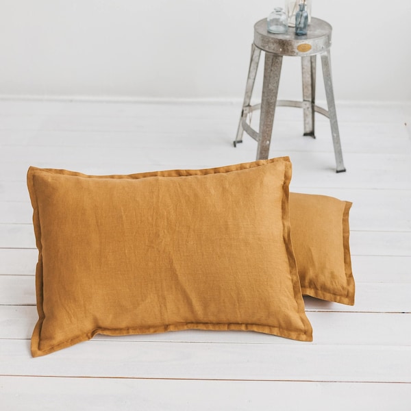 Amber Linen Pillow Cover With Flanges, Flanged Linen Pillow Sham,Throw Linen Pillowcase, Custom Size Linen Pillowcase, Linen Pillow Sham