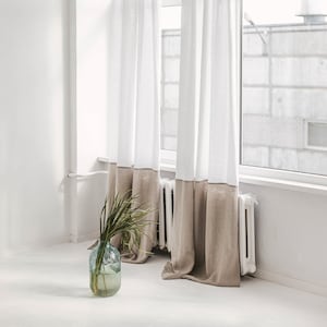 55&quot;/140 Cm Wide Color Block Natural Linen Curtain, Long Linen Window panel in two colors, Custom Color Block Curtain, Bedroom Linen curtain