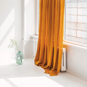 110&quot;/ 280cm Wide Linen Curtain, Mustard Linen Window Drape, Stonewashed Curtain Panel, Extra Long Curtain, Custom Size Linen Curtain
