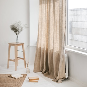 Cortina de lino gris claro de 86,6/220 cm de ancho, cortina de ventana de lino natural, panel de cortina de lino suavizado, cortina de lino extra larga, cortina gris imagen 2