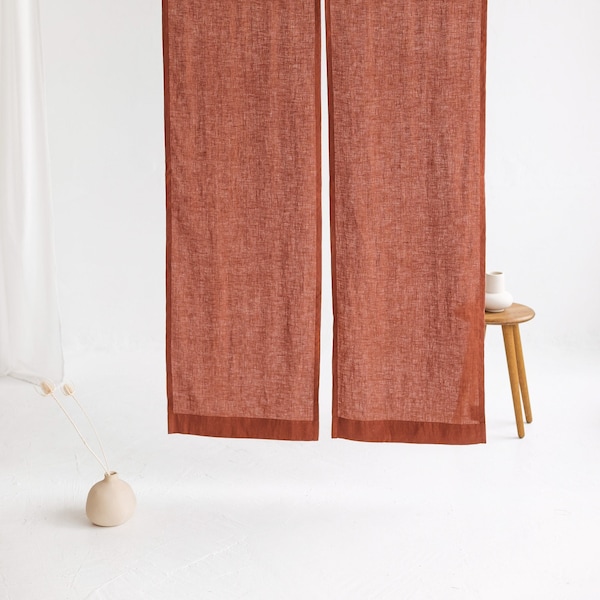 Rusty Linen Noren Curtain, Japanese Linen Noren Panel, Japanese Curtain Door, Linen Doorway Drape, Linen Noren Drape, Rod Pocket Linen Panel