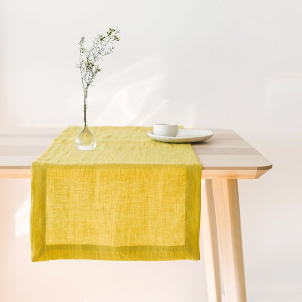 Chartreuse Yellow Linen Table Runner, Various Colors Natural Linen Table Runners, Stonewashed Linen Table Runner, Soft Linen Table Runner