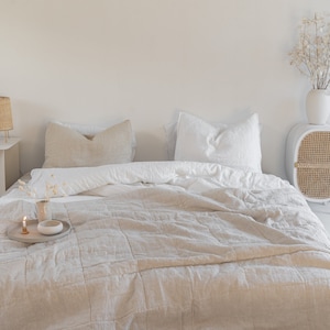 Linen Quilted Bedspread, Grey Linen Bedspread, Linen Quilt, Natural Bed Cover, Linen Bed Throw, Queen Linen Coverlet, King Linen Bed Cover