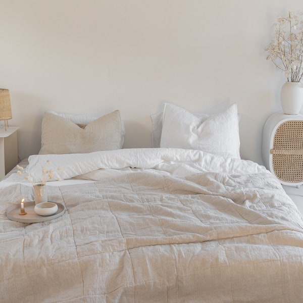 Couvre-lit matelassé en lin, Couvre-lit en lin gris, courtepointe en lin, couvre-lit naturel, jeté de lit en lin, couvre-lit grand format, très grand couvre-lit en lin