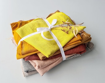Linen Fabric Remnants Bundle, Quilting Craft Scraps