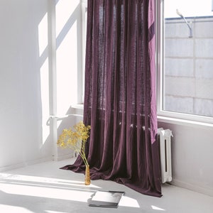 110"/ 280cm Wide Linen Curtain, Plum Linen Window Drape, Stonewashed Curtain Panel, Extra Long Curtain, Custom Size Linen Curtain