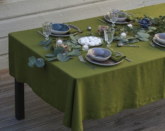 Moss Green Linen Tablecloth, Natural and Sustainable linen table cloth, Green Wedding lineen tabelcloth, Christmas Linen Table Cloth