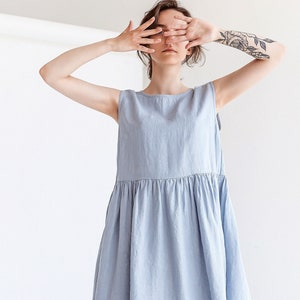 Smock Linen Sleeveless Dress, Loose Fit Ruffled Linen Dress, Sleeveless Linen Summer Dress, Tank Top Linen Dress