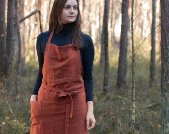 Rusty Linen Apron For Women, Full Linen Apron, Christmas Gift For Her