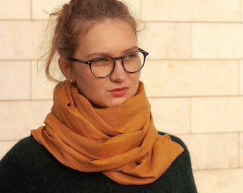 Soft Linen Scarf, Yellow Linen Scarf, Natural Linen Shawl, Handmade Linen Wrap, Linen Wrap Scarf, Gift for Her, Amber Linen Scarf