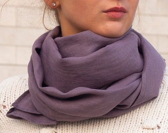 Lavender Linen Scarf,Soft Lilac Linen Scarf, Grape Shawl, Handmade Linen Wrap, Linen Wrap Scarf, Gift for her