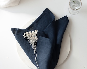Navy Blue Linen Napkins Set, Dark Blue Linen Cloth Napkins, Blue Wedding Linen Napkins, Softened Table Linen, Soft Linen Napkins