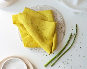 Soft Yellow Linen Napkins Set, Bright Yellow Linen Napkins, Mitered Corners Linen Napkins, Pure Linen Napkins, Softened Wedding Napkins Sets