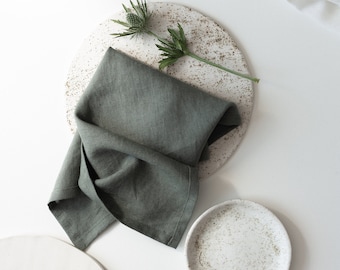 Softened Linen Napkins Set, Green Linen Cloth Napkins, Wedding Linen Napkins, Pure Linen Napkin, Softened Table Linen, Soft Linen Napkins