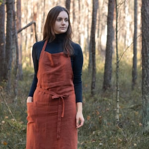 Rusty Linen Apron For Women, Full Linen Apron, Christmas Gift For Her