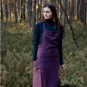 Softened Full Linen Apron with Pocket , Chef Traditional Linen Apron Pinafore, Natural Linen Unisex Apron