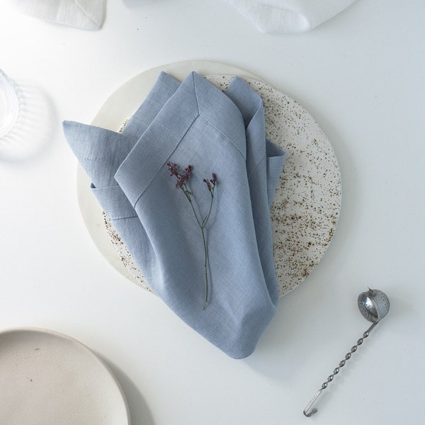 Large Softened Linen Napkins Set, Dinner Linen Napkins, Blue Linen Napkins, Pure Linen Napkin, Table Linen Cloths , Christmas Napkins Cloths