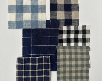 Samples of Linen fabric Checks and Stripes, Samples of Softened linen fabric by yard, Stonewashed Linen Swatches, Pure Linen Samples