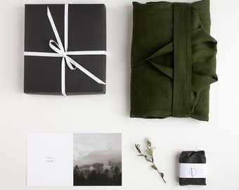 Gift Set For Her, Green Linen Bathrobe,Present for Woman Dark Green Linen Bath Robe,Natural Linen Kimono Bathrobe For Women,Short Linen Robe