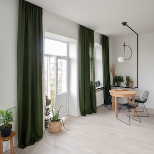 55&quot;/140 Cm Wide Rod pocket Linen Curtain Panel, Extra Long Linen Window Drape, Curtains Panel, Green Curtain, Rod Pocket Curtain