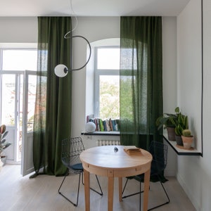 55&quot;/140 Cm Wide Linen Curtain Panel with Heading Tape, Extra Long Linen Window Drape, Curtains Panel, Green Curtain, Hidden tabs Curtain