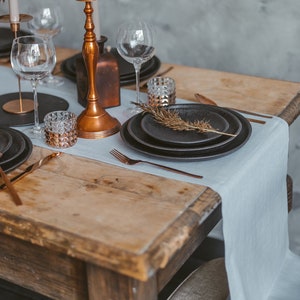 Blue Softened Linen Table Runner, Blue Wedding Table Linens