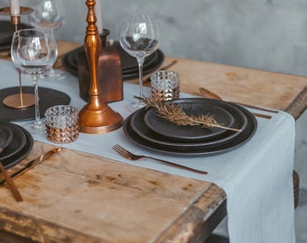 Blue Softened Linen Table Runner, Blue Wedding Table Linens