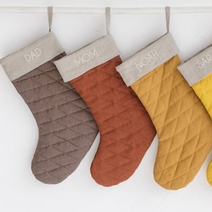 Embroidered Linen Stocking,Personalized Christmas stocking,Quilted Linen Christmas Stocking,Christmas Stocking With Names,Farmhouse Stocking