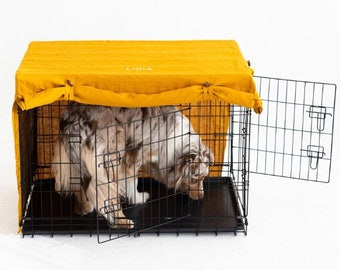 Personligt linneöverdrag till hundbur, andningsbart broderat överdrag till husdjursbur, 50+ färger
