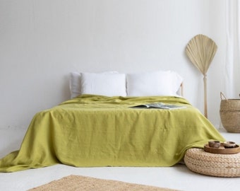 Lime Linen Bedspread, Natural Bed Cover, Linen Bed Throw, Large Linen Coverlet, Pure Linen Bedding, Linen Bed Cover