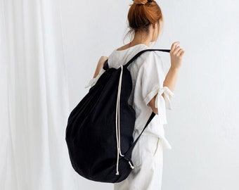 Linen Laundry Bag With Handles, Large Linen Laundry Backpack, Linen storage Bag, Linen Drawstring Linen Bag, Reusable Laundry Bag