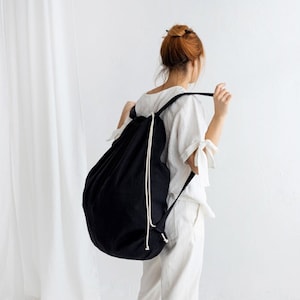 Linen Laundry Bag With Handles, Large Linen Laundry Backpack, Linen storage Bag, Linen Drawstring Linen Bag, Reusable Laundry Bag