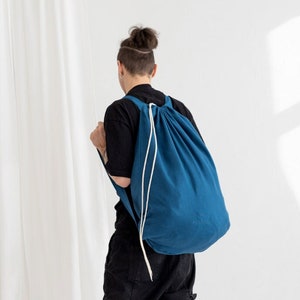 Linen Laundry Bag With Handles, Large Linen Laundry Backpack, Linen storage Bag, Linen Drawstring Linen Bag, Reusable Laundry Bag