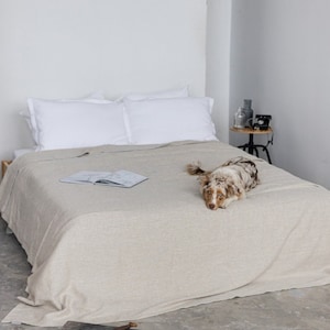 Natural Linen Bedspread, Grey Linen Coverlet, Washed Soft Bedding