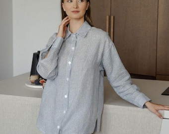 Femme Chemise Popeline Décontractée Oversize Manches Longues Boutonnée