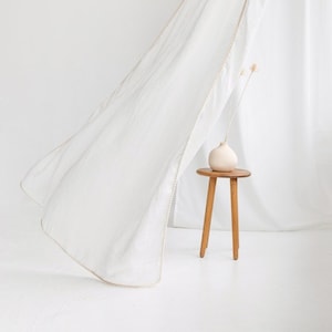53&quot;/136 Cm Wide Lightweight Linen Curtain With Pom Pom Trim, Off White Linen Window Drape, Long Linen Curtain Panel With Pompoms