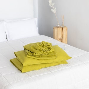 Lime Linen Sheet Set,Linen Sheets And Pillowcases Set,Set Of Linen Fitted Sheet,Linen Top Sheet