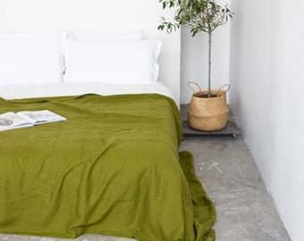 Moss green Linen Bedspread, Natural Bed Cover, Linen Bed Throw, Large Linen Coverlet, Pure Linen Bedding, Linen Bed Cover