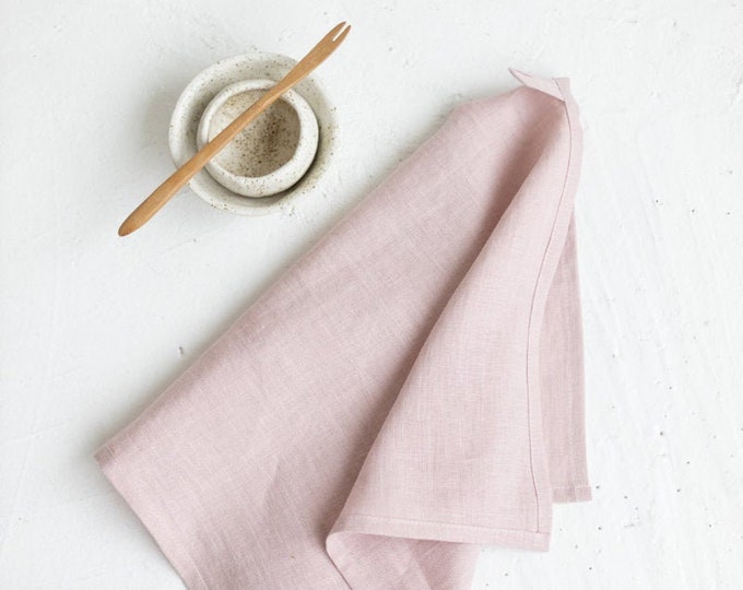 Linen Tea Towels - Set Of 2 ,Natural Linen Dish Towel,Rose Linen Kitchen Towel,Pure Linen Dishcloth, Handmade Linen Tea Towel,Kitchen Linens
