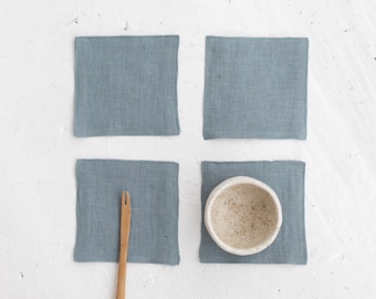 Dusty aqua Linen Coasters Set,Natural Dining Coasters,Linen Cup Coasters,Linen Mug Coasters, Linen Table Textile, Linen Table Decor