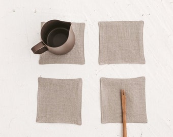 Natural Linen Coasters Set, Reusable Linen Coasters, Double Layer Linen Coaster, Linen Cup Coaster,Linen Mug Coasters