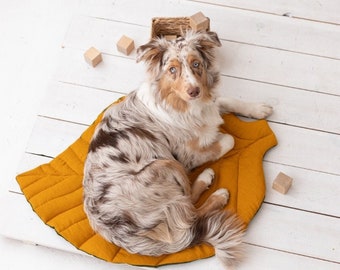 Cama para mascotas de lino de dos caras, cama para perros de lino acolchado, cama para gatos de lino acolchada, cama pediátrica en forma de hoja, cama reversible para perros, cama lavable para mascotas