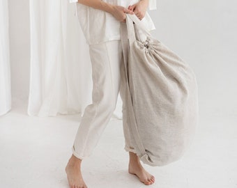 Linen Laundry Bag With Handles, Large Linen Laundry Backpack, Linen storage Bag, Linen Drawstring Linen Bag, Reusable Laundry Bag