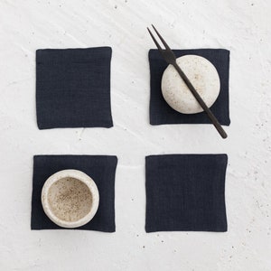 Juego de posavasos de lino gris carbón, reutilizables, de doble capa, para tazas y tazas.