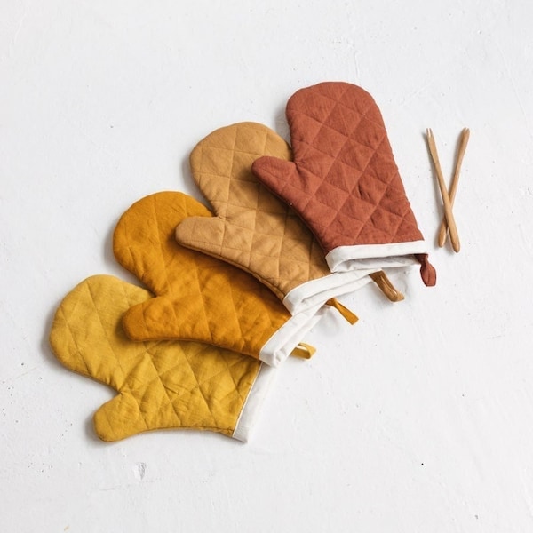 リネン製オーブンミット、キルティング加工のキッチングローブ（各種カラー）、リネン製鍋つかみ、リネン製キッチンミット、耐熱オーブンミット